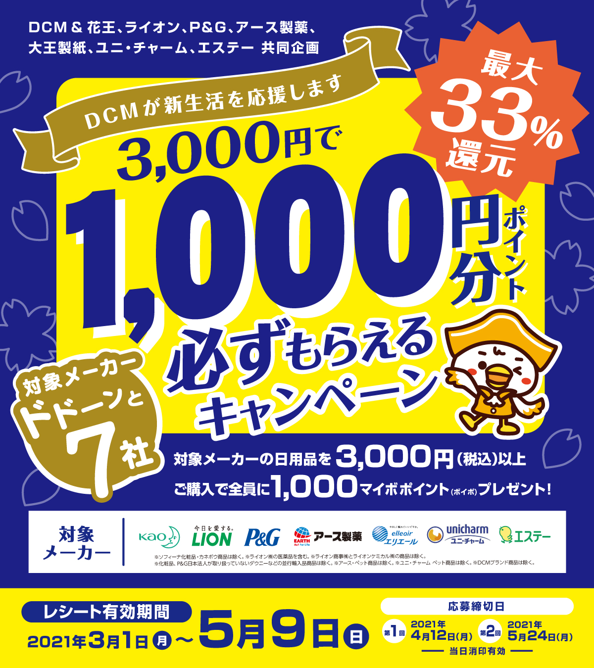 3 000円で1 000円分ポイント必ずもらえるキャンペーン